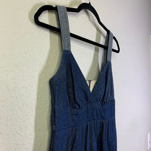 VOOM JOY HAN Dress Small Chambray Empire Waist Front Pockets Vintage 90's Y2K - Picture 7 of 14